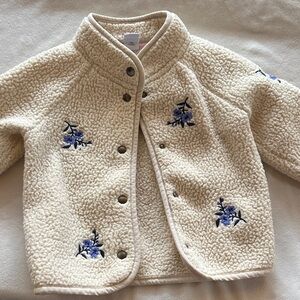 Old Navy Cream Kids Puffer Jacket with Blue Floral Embroidery